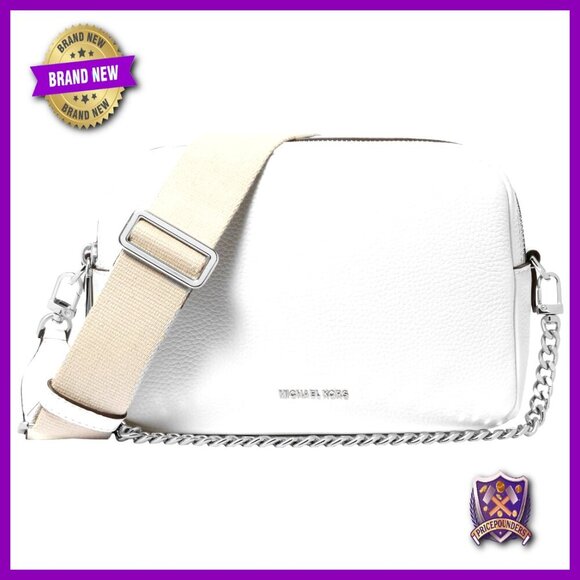 Handbags - Pebbled Leather Crossbody Bag Compact Structured Chain Link Details Adjustable